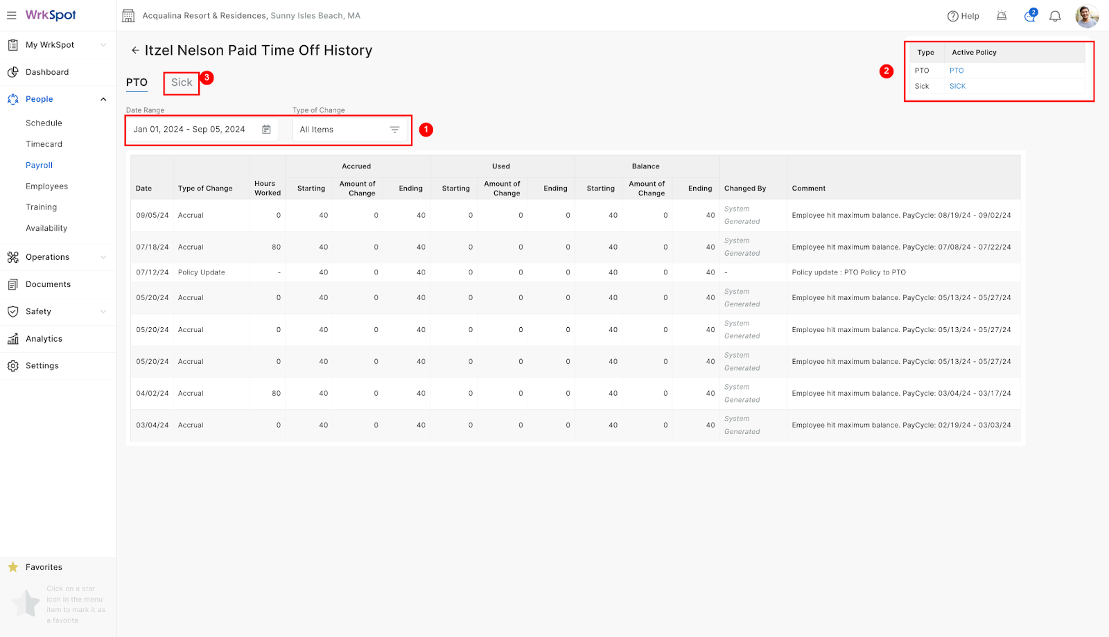 How to review the detailed history of Accrual by PTO and Sick Leave